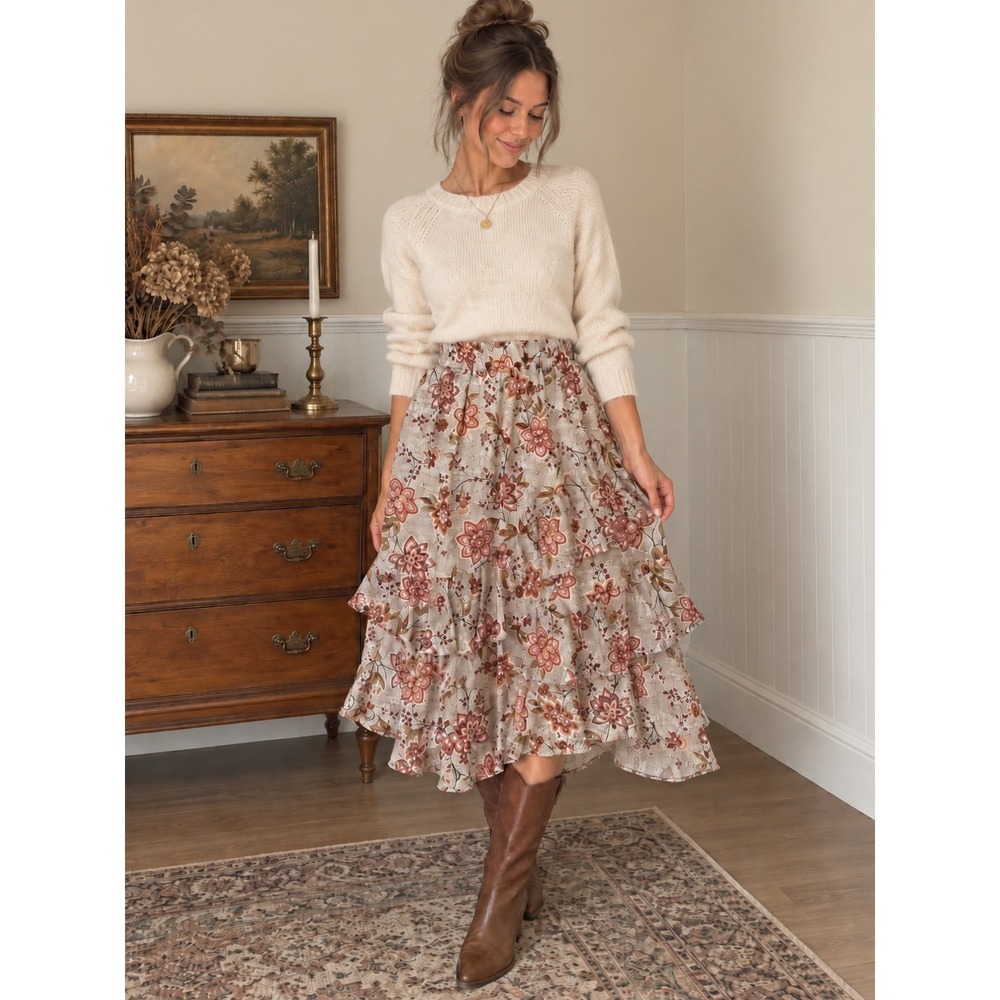 Minkpink Floral Tiered Midi Skirt – XS/S